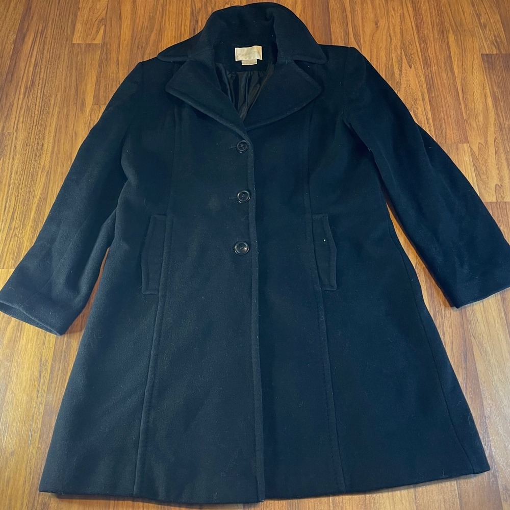Worthington Wool Cashmere Blend Coat Womens Large Black Long Peacoat Classic L